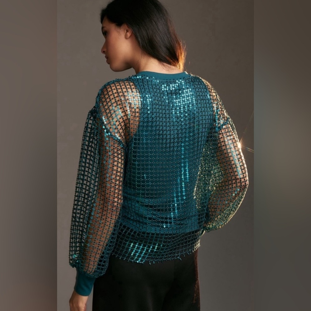 Pilcro Long-Sleeve Sequin Top by Antropologie 💚⭐️⭐️ - Picture 4 of 12